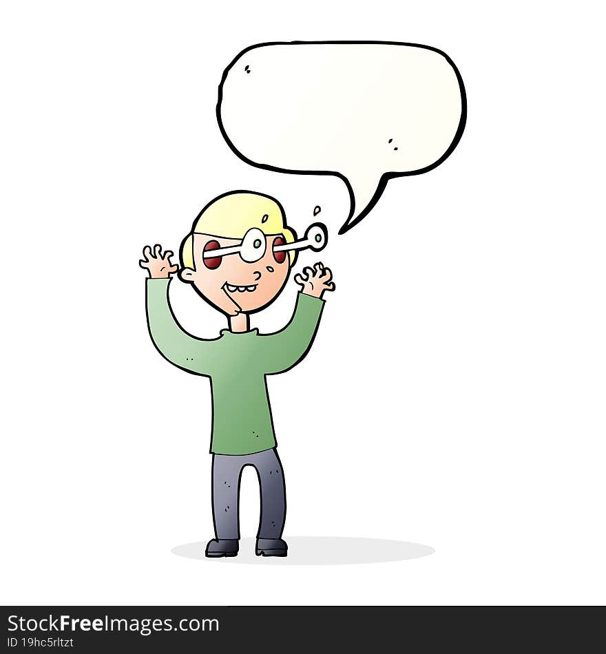 cartoon man with popping out eyes with speech bubble