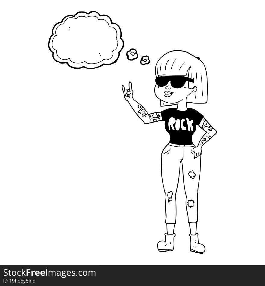 freehand drawn thought bubble cartoon rock woman