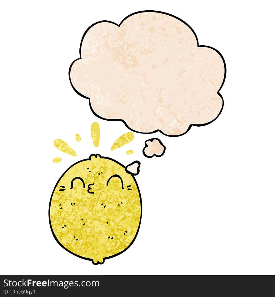 cute cartoon lemon and thought bubble in grunge texture pattern style