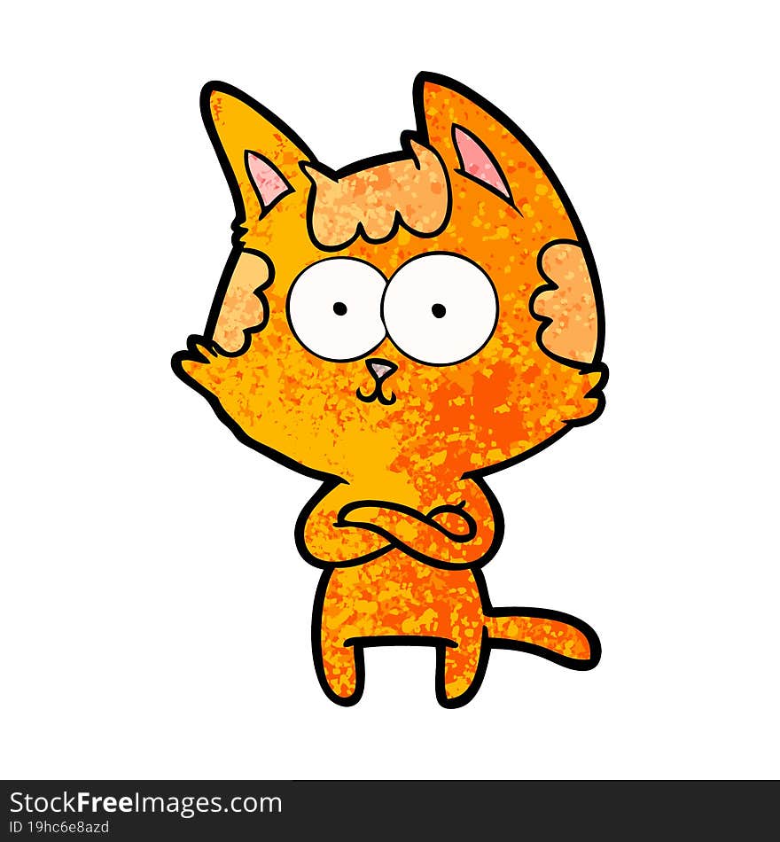 happy cartoon cat with crossed arms. happy cartoon cat with crossed arms