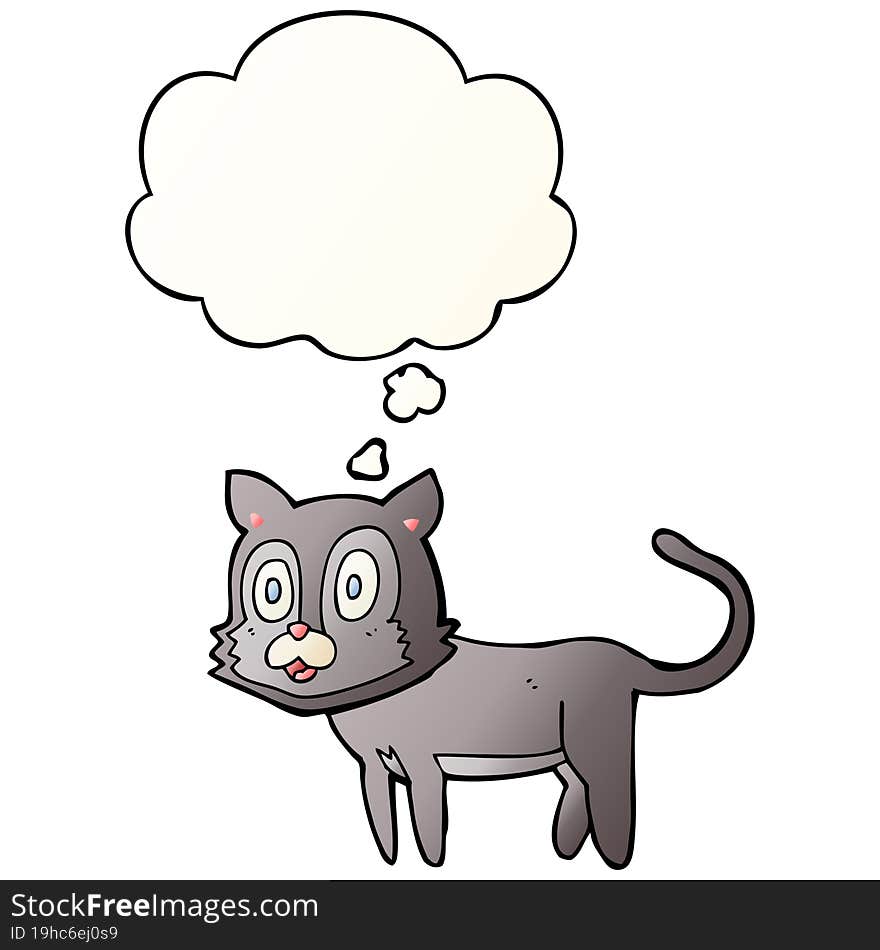 happy cartoon cat and thought bubble in smooth gradient style