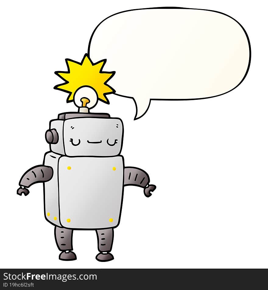 cartoon robot and speech bubble in smooth gradient style