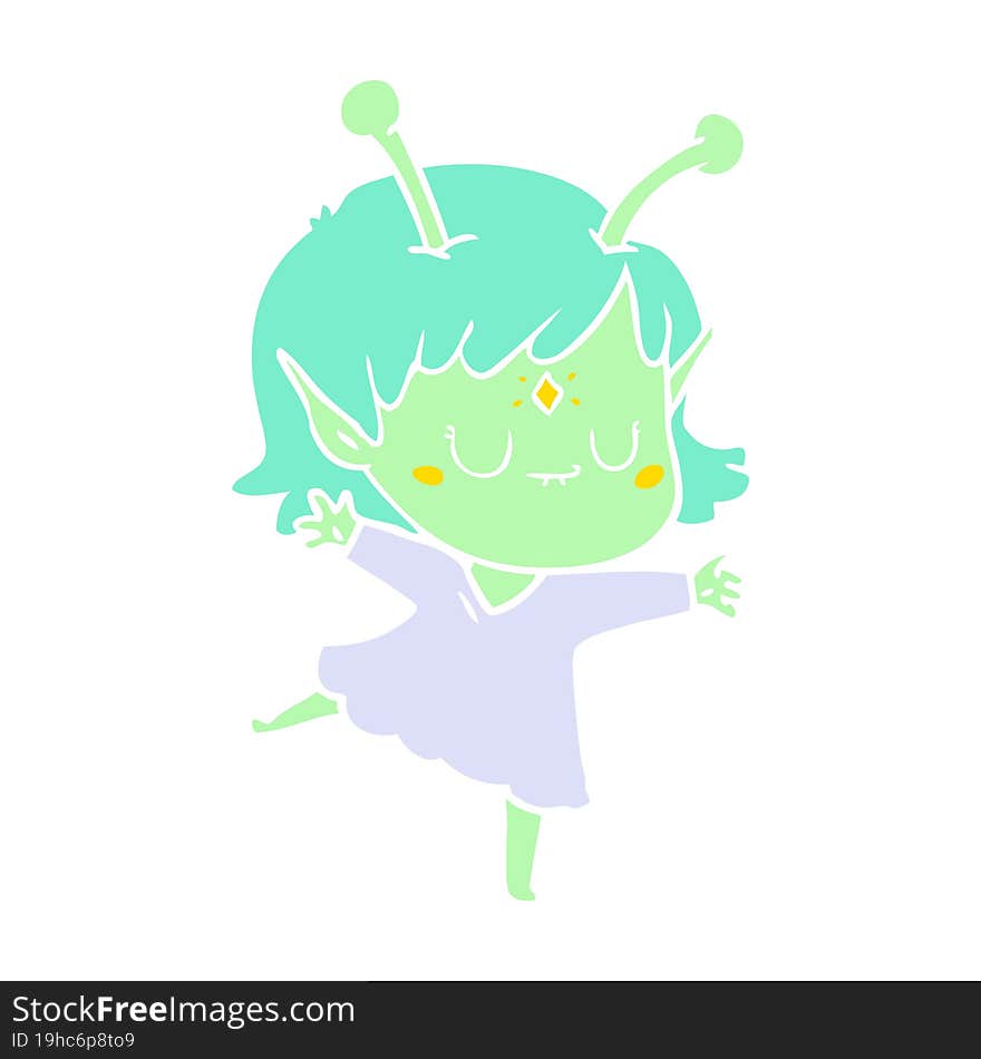 flat color style cartoon alien girl