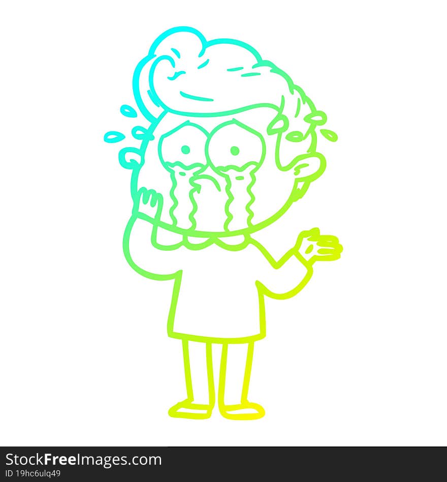 cold gradient line drawing cartoon worried crying man