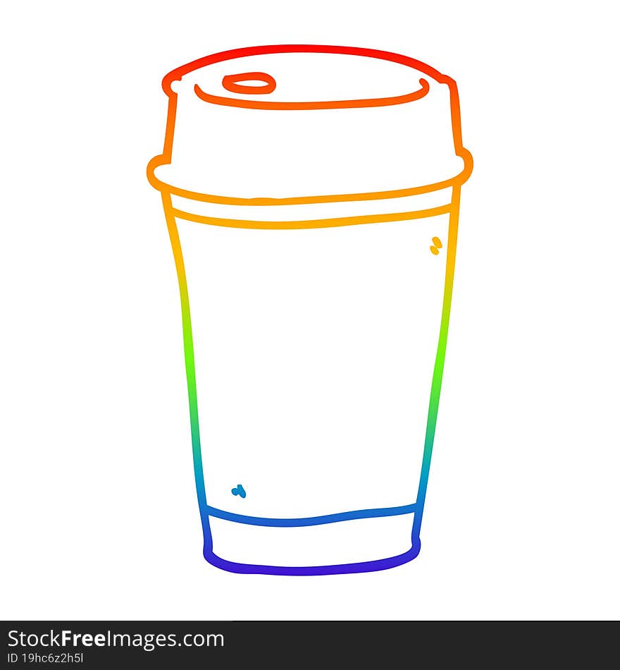 rainbow gradient line drawing of a cartoon take out coffee