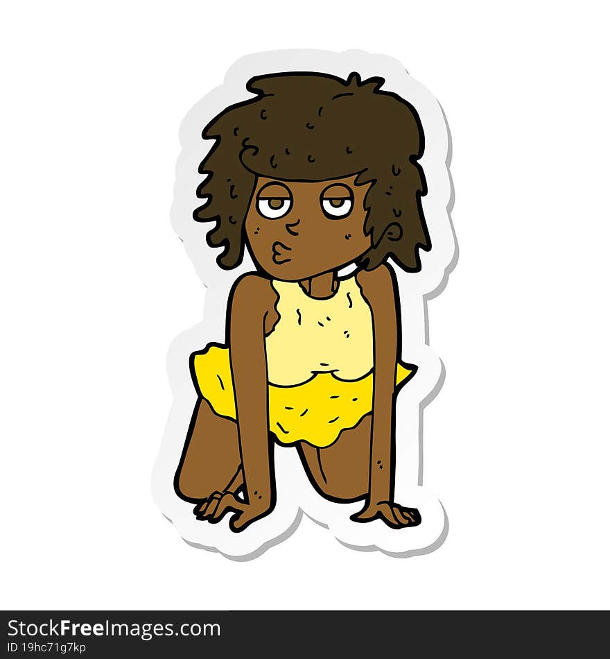 sticker of a cartoon woman doing pin-up pose