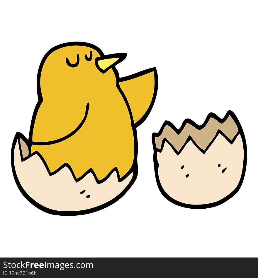 hand drawn doodle style cartoon hatching bird