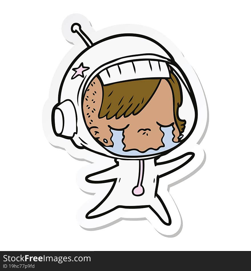 sticker of a cartoon crying astronaut girl