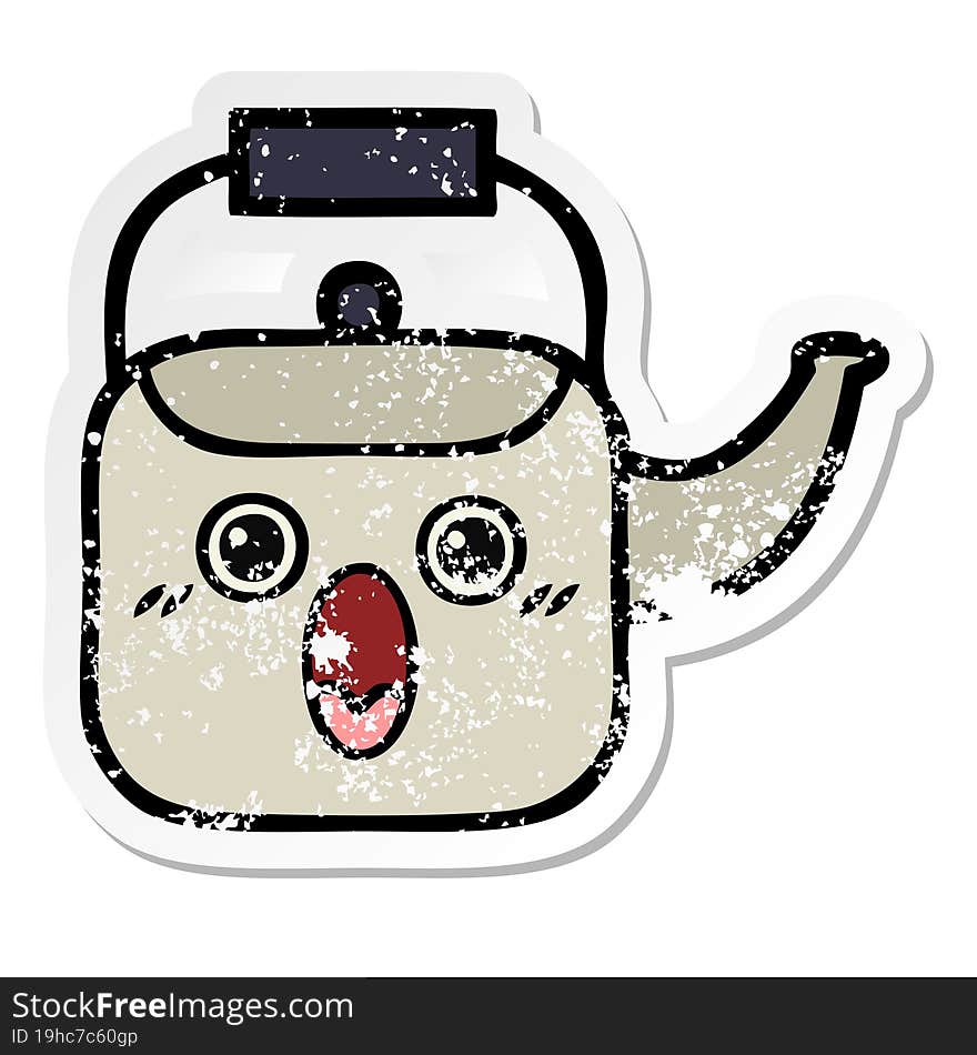 distressed sticker of a cute cartoon kettle