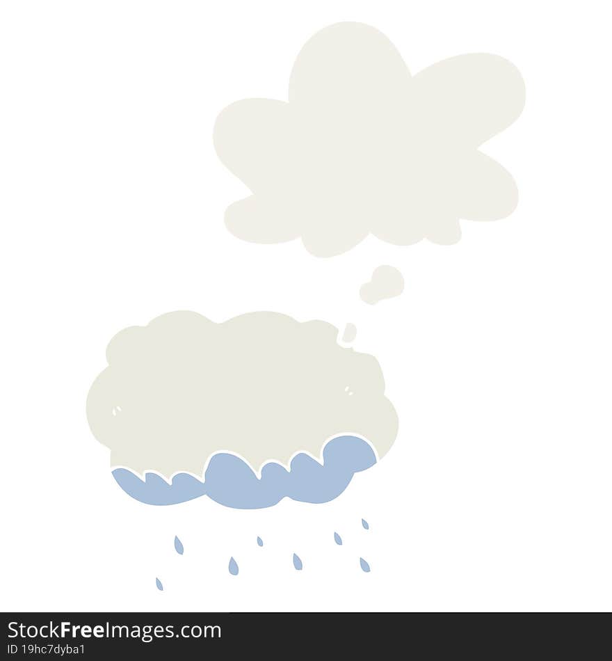 cartoon rain cloud and thought bubble in retro style