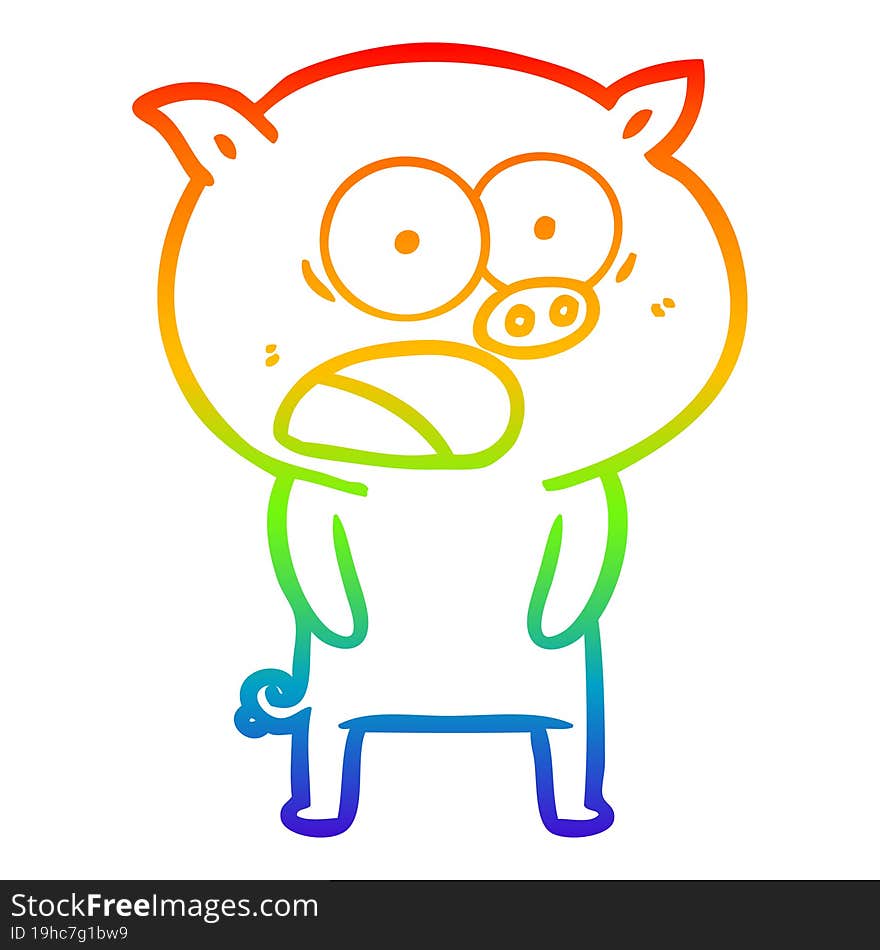 rainbow gradient line drawing of a cartoon pig shouting