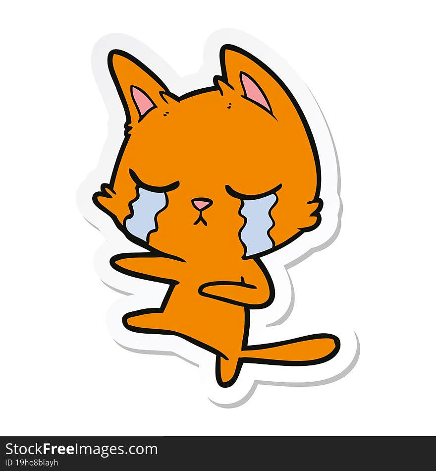 Sticker Of A Crying Cartoon Cat Dancing