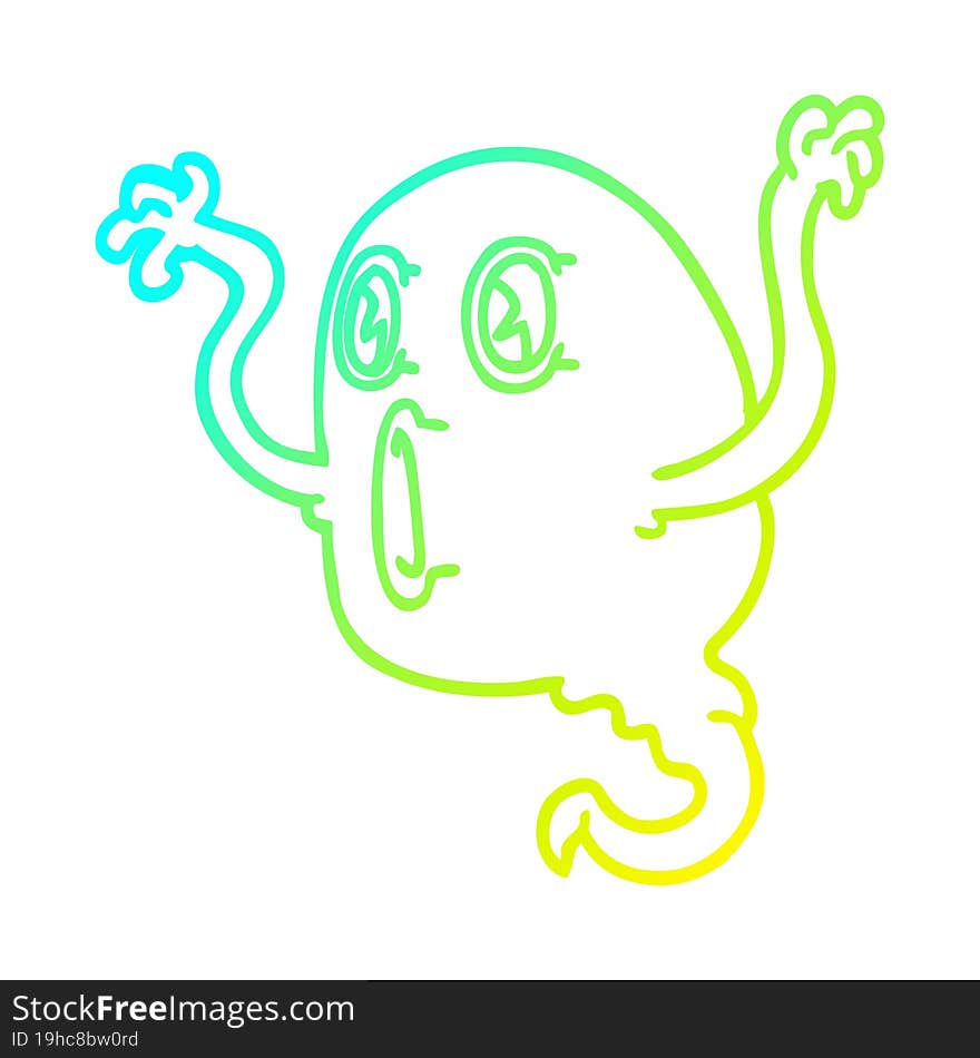 cold gradient line drawing of a spooky cartoon ghost