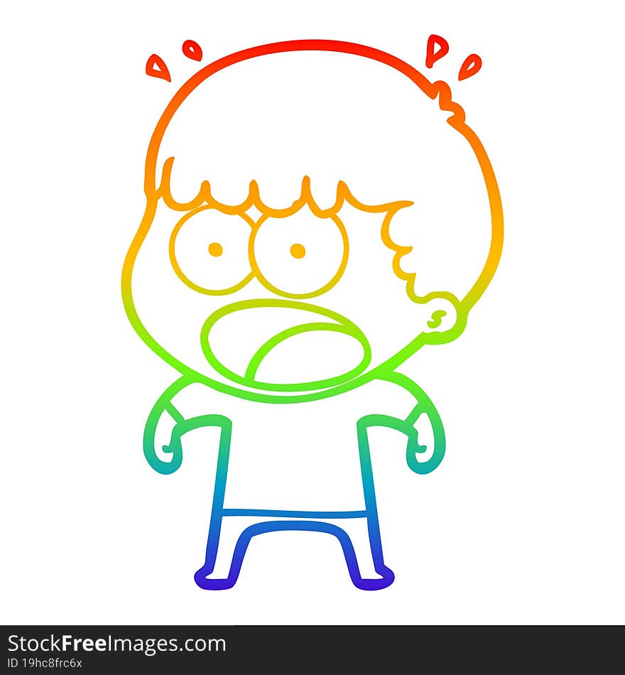 Rainbow Gradient Line Drawing Cartoon Shocked Man