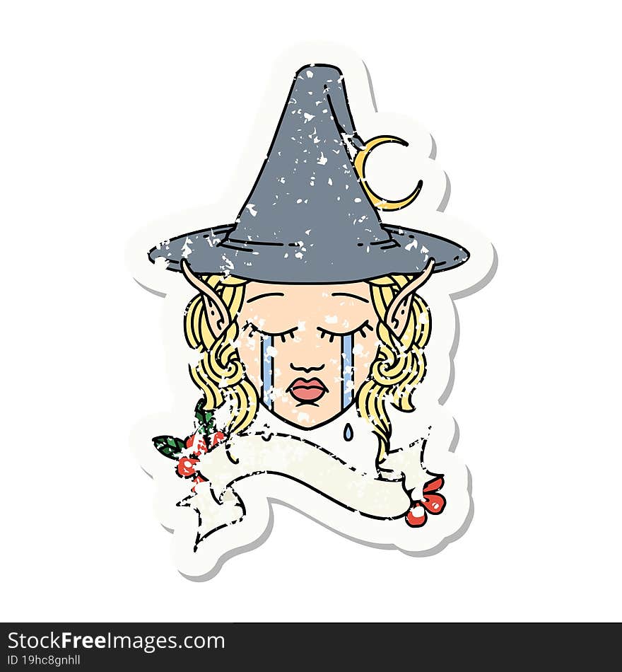 Sad Elf Mage Character Face Grunge Sticker