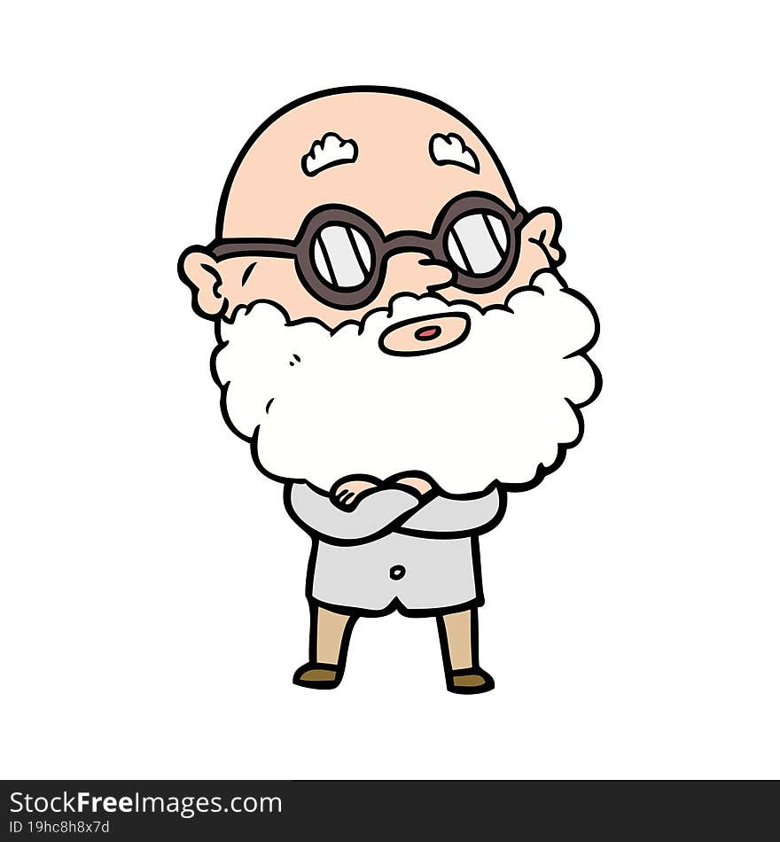 cartoon curious man with beard and glasses. cartoon curious man with beard and glasses