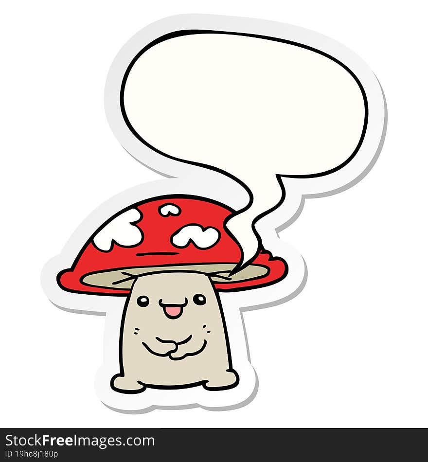 cartoon mushroom character and speech bubble sticker