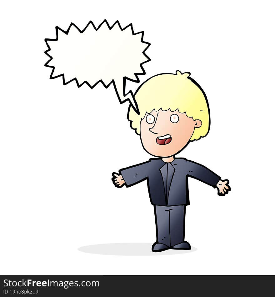 cartoon happy man with speech bubble