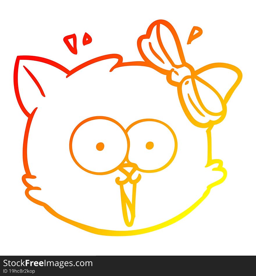 Warm Gradient Line Drawing Cartoon Surprised Cat Face