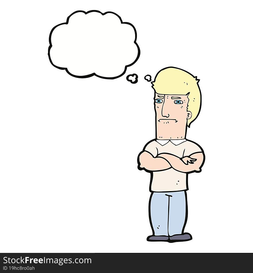 Cartoon Annoyed Man With Folded Arms With Thought Bubble