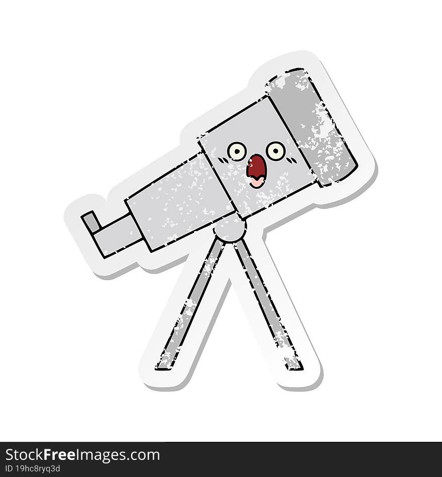 distressed sticker of a cute cartoon telescope