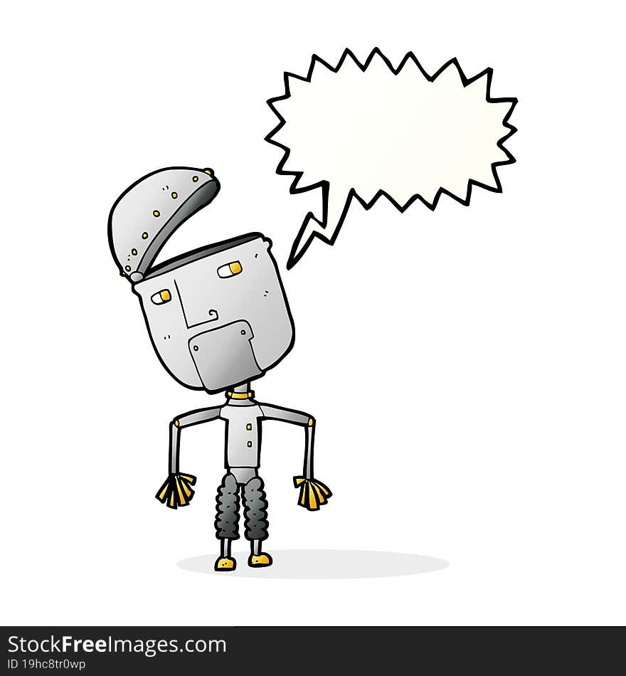 Cartoon Funny Robot With Speech Bubble