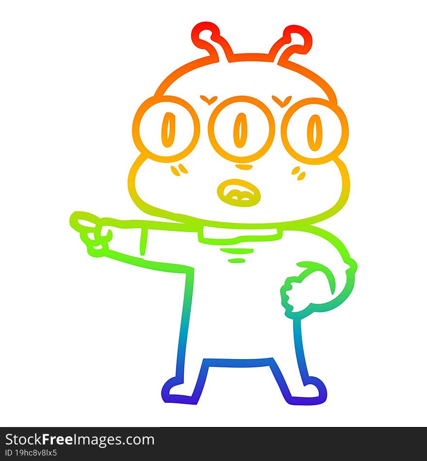 rainbow gradient line drawing cartoon three eyed alien