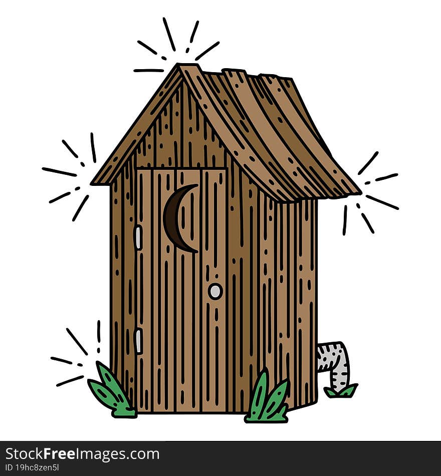 illustration of a traditional tattoo style outdoor toilet