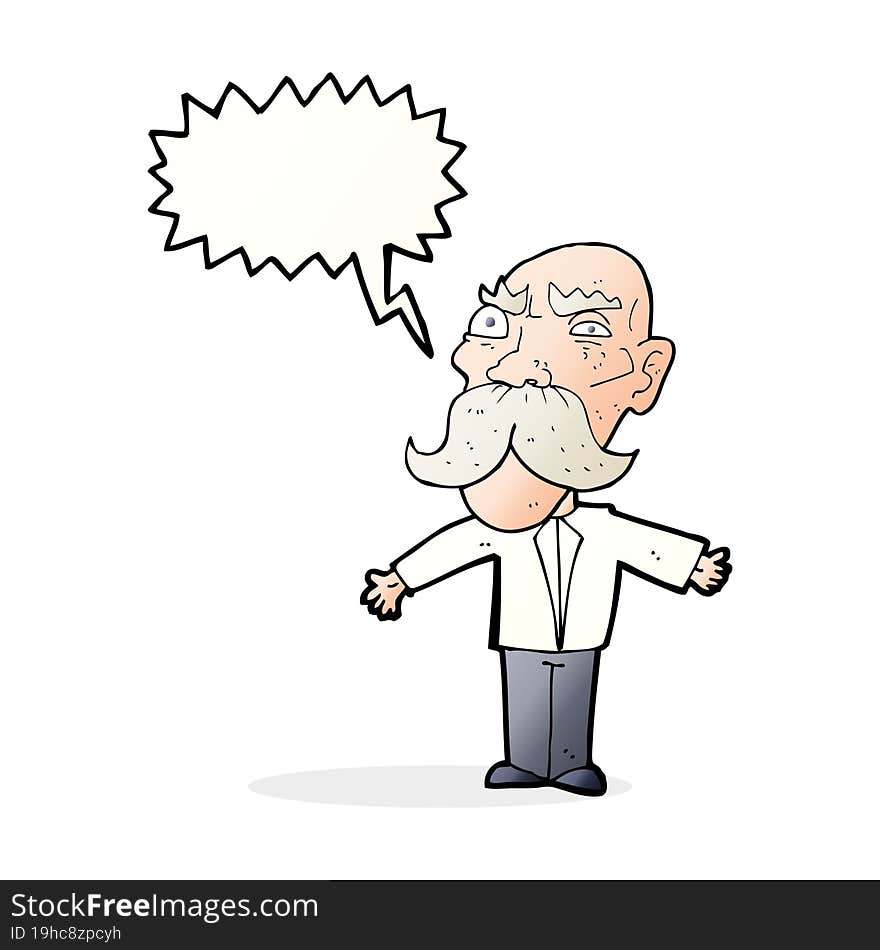 cartoon angry old man with speech bubble