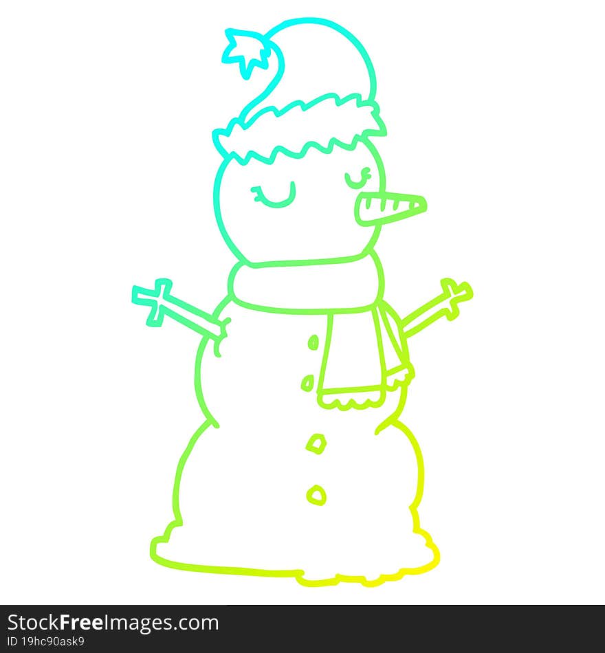 cold gradient line drawing cartoon snowman