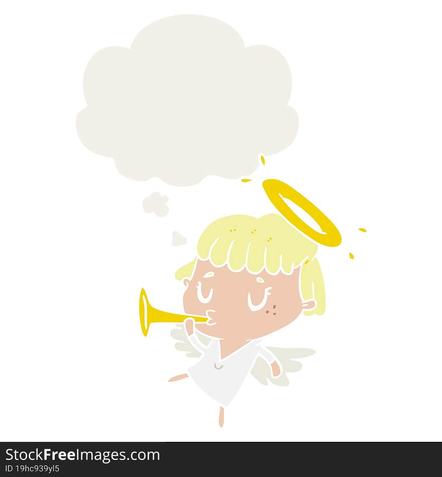 cartoon angel with thought bubble in retro style