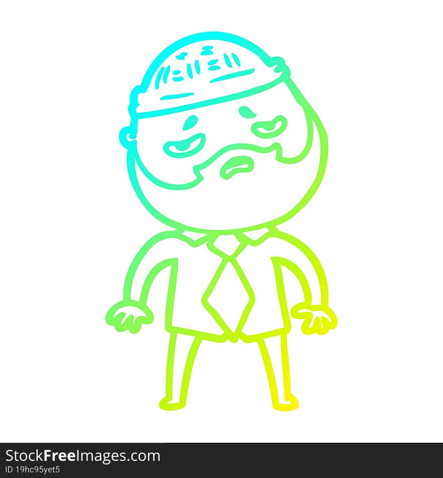 cold gradient line drawing cartoon worried man with beard