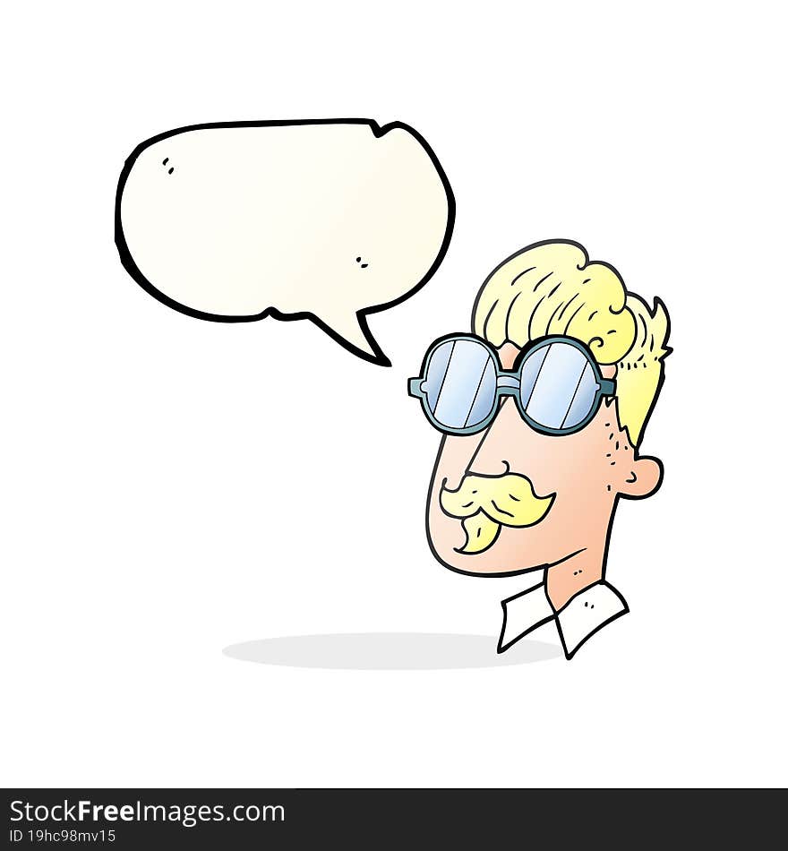 Speech Bubble Cartoon Man With Mustache And Spectacles