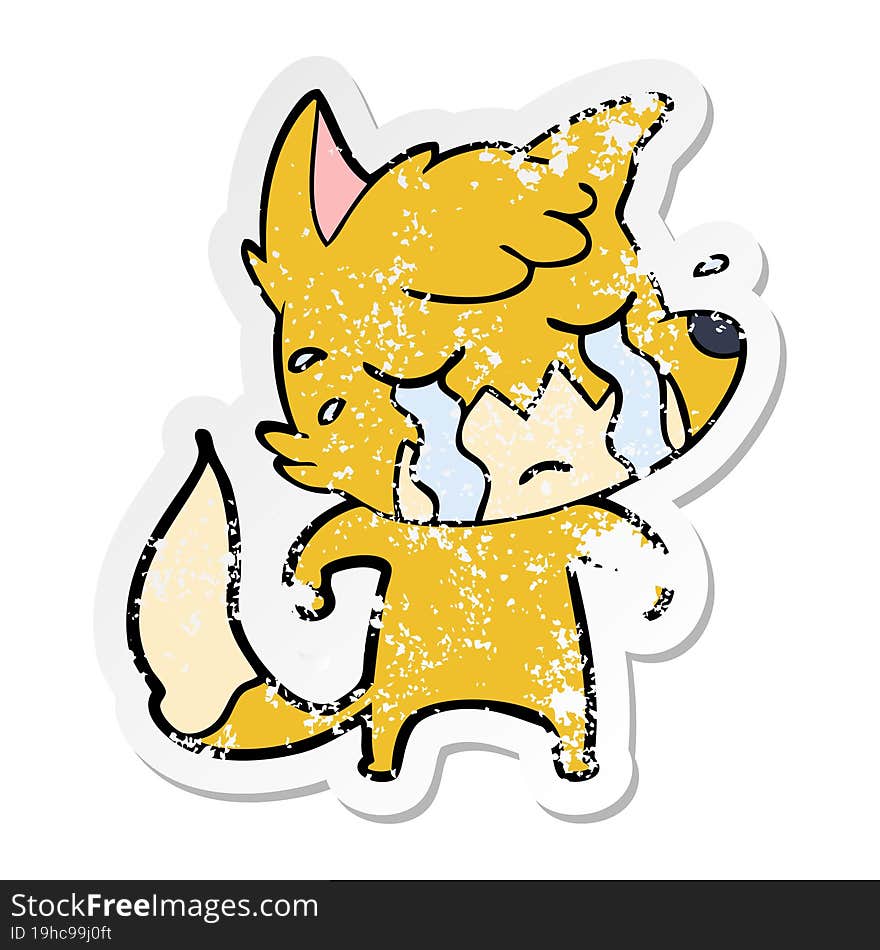 distressed sticker of a crying fox cartoon