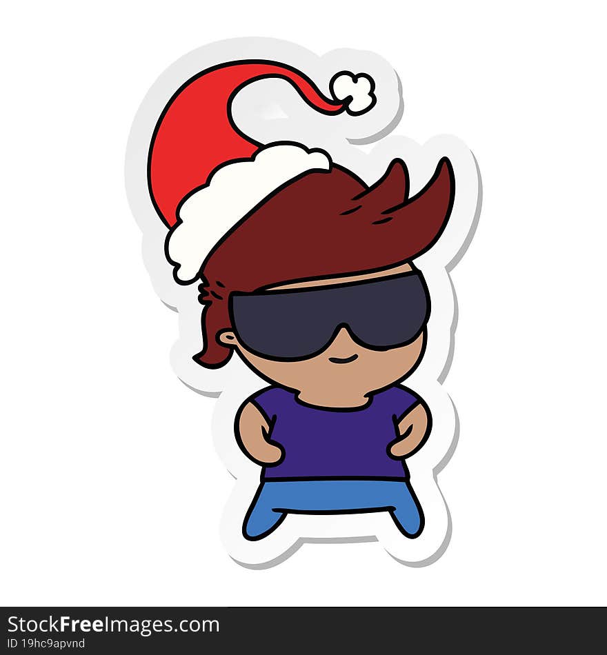 christmas sticker cartoon of kawaii boy