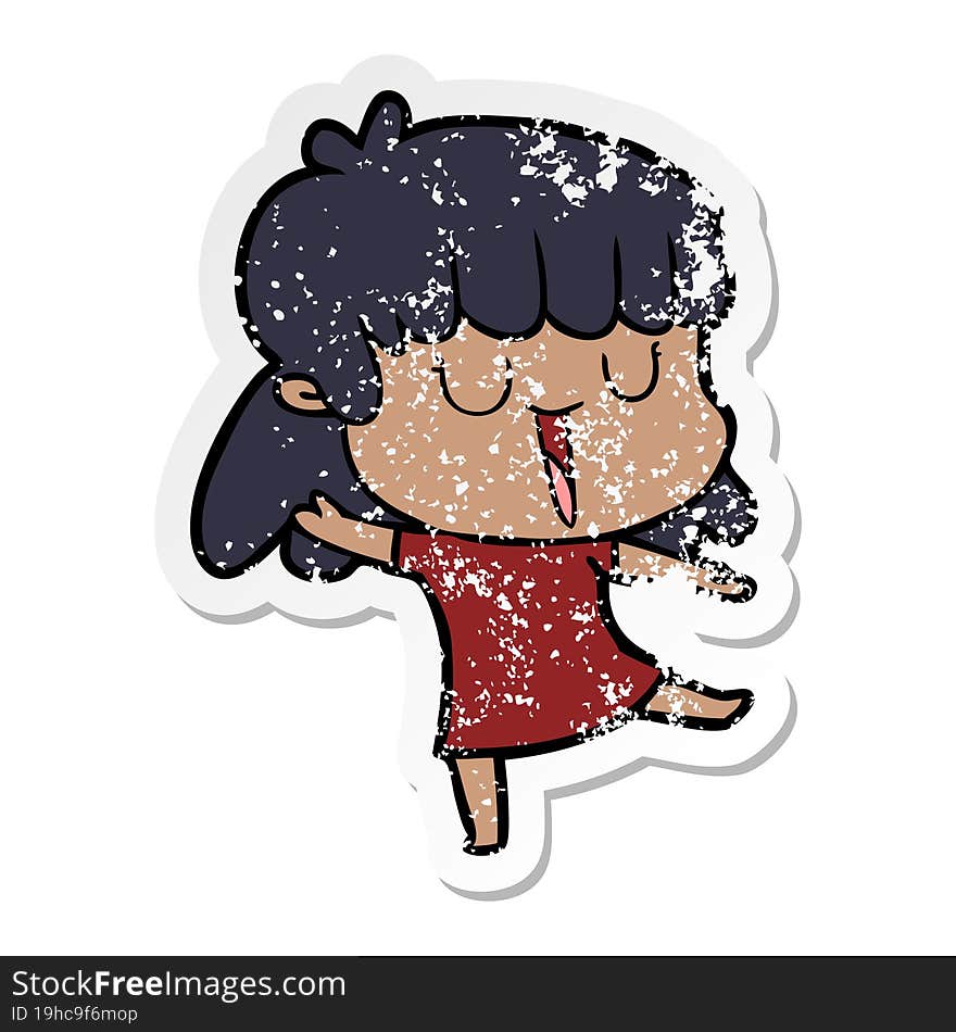 distressed sticker of a cartoon woman laughing