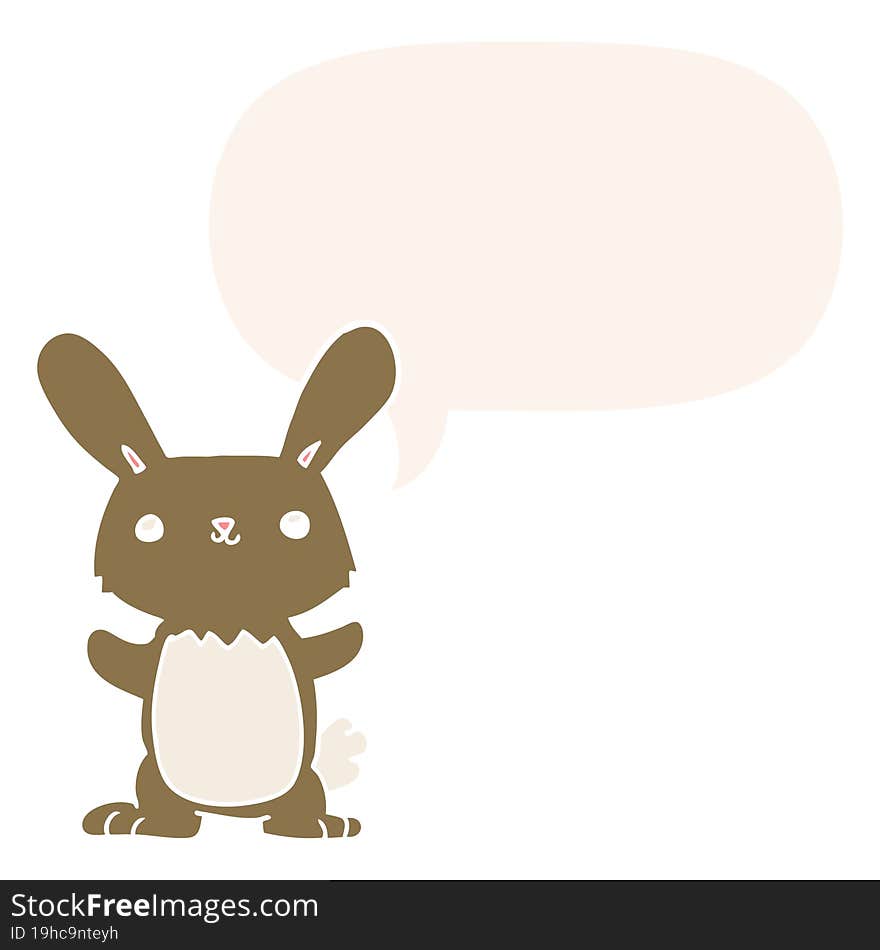 cute cartoon rabbit with speech bubble in retro style