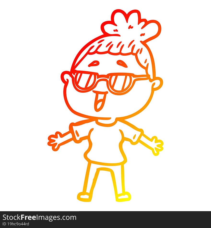 warm gradient line drawing cartoon happy woman wearing spectacles