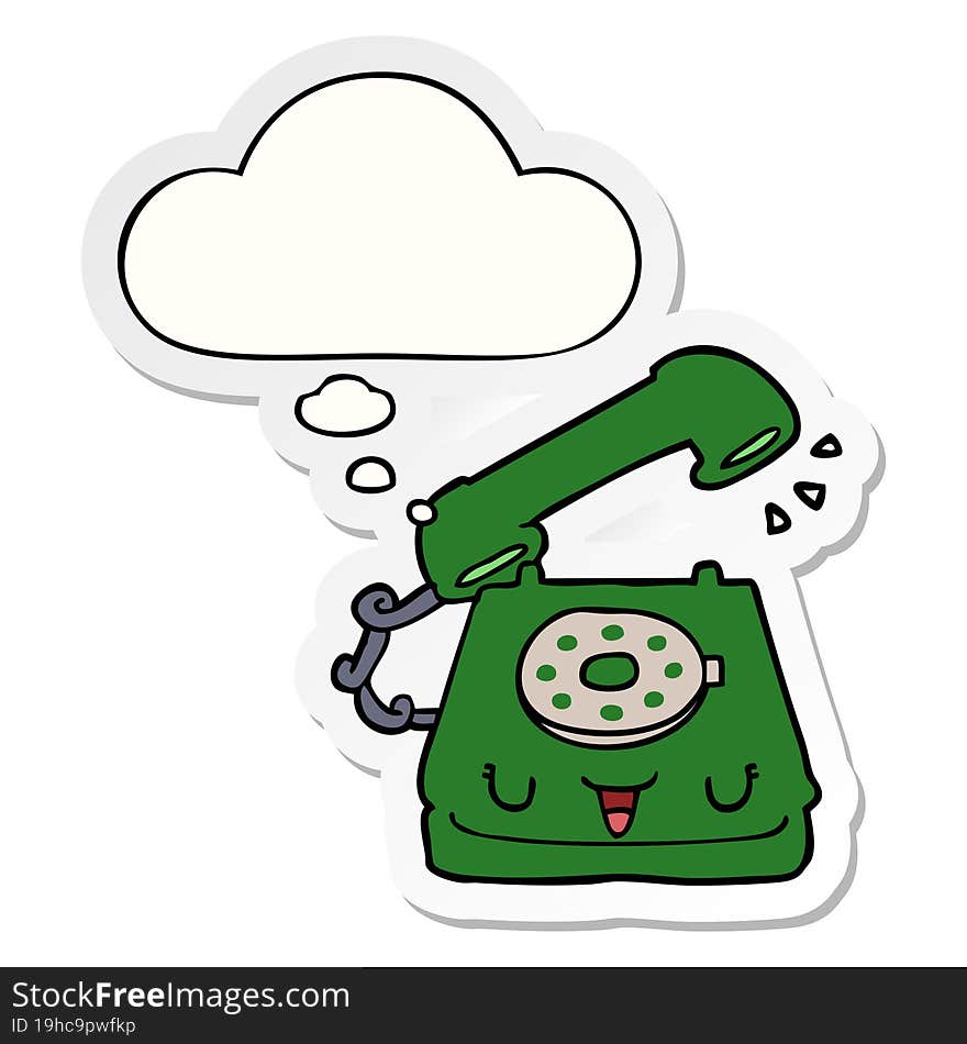 Cute Cartoon Telephone And Thought Bubble As A Printed Sticker