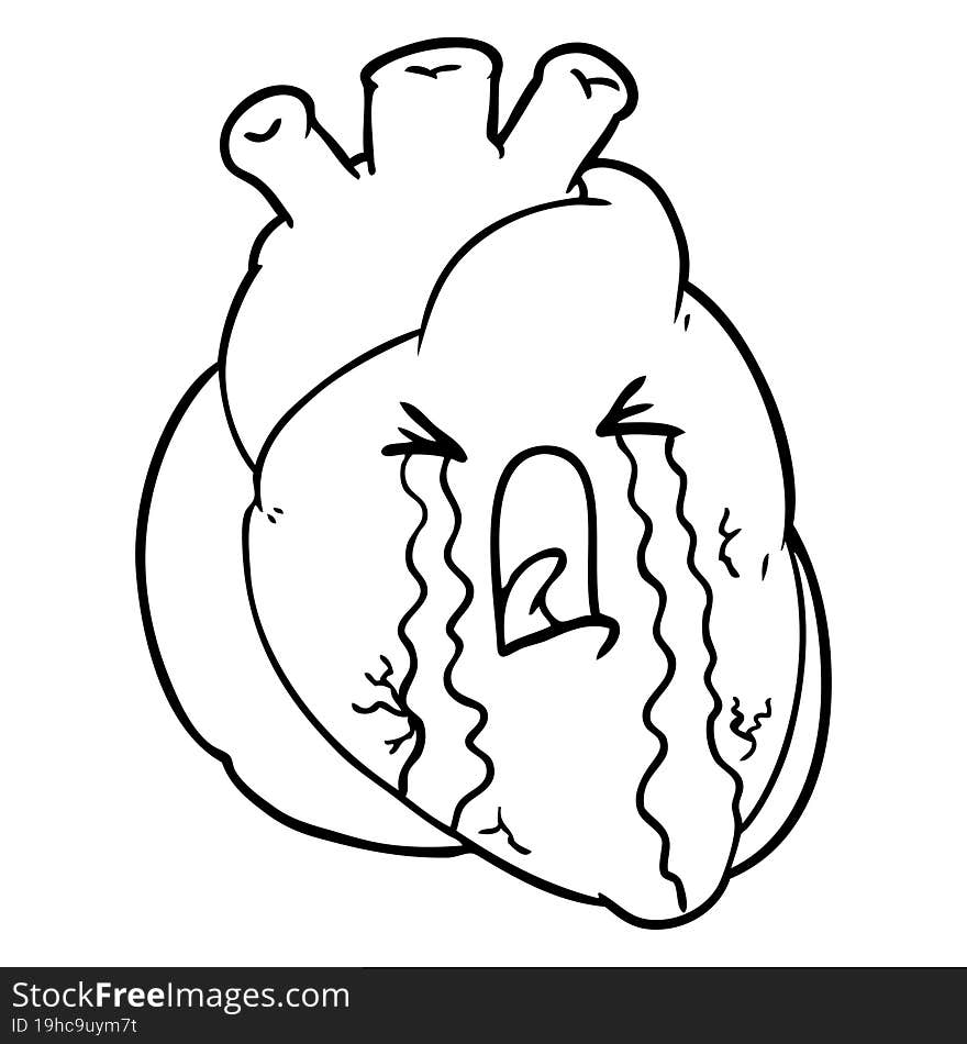 cartoon heart crying. cartoon heart crying