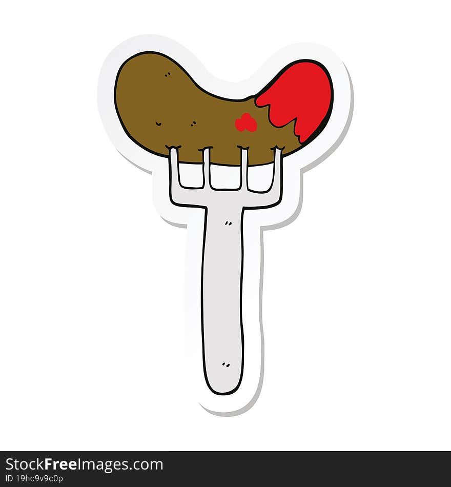 Sticker Of A Cartoon Sausage On Fork