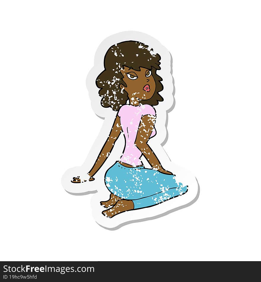 Retro Distressed Sticker Of A Cartoon Pretty Woman