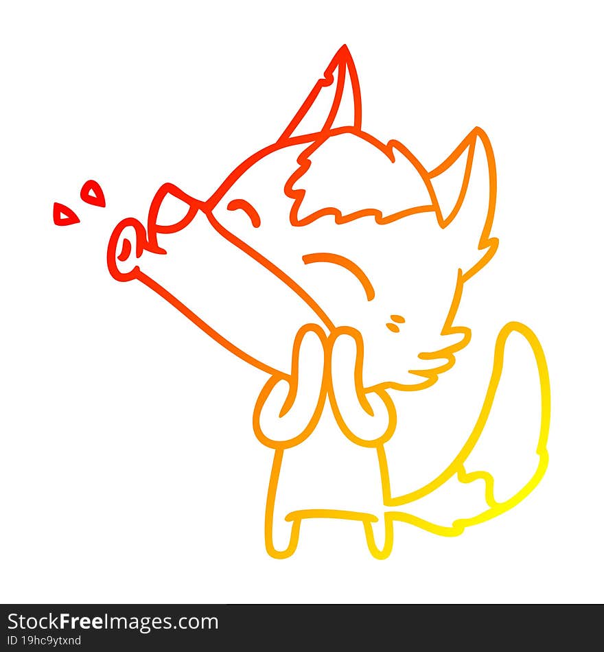 warm gradient line drawing howling wolf cartoon