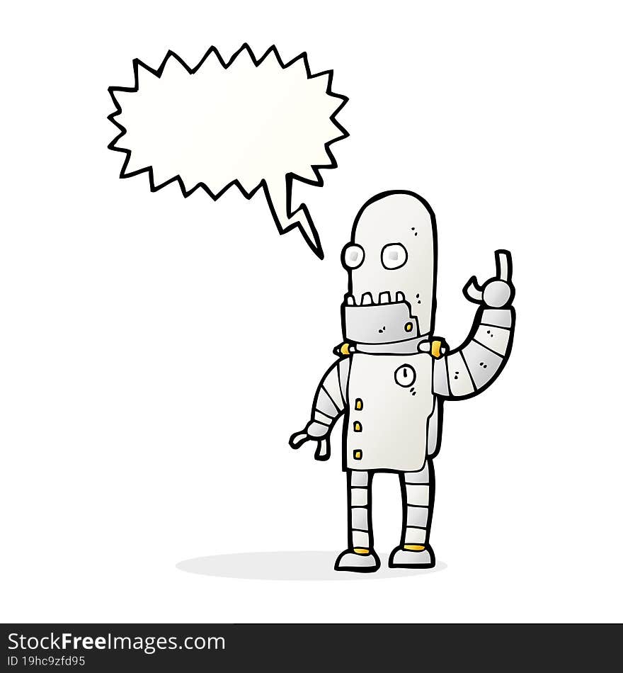 Cartoon Waving Robot With Speech Bubble