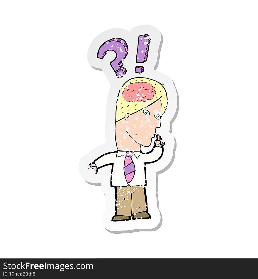 Retro Distressed Sticker Of A Cartoon Man Asking Question