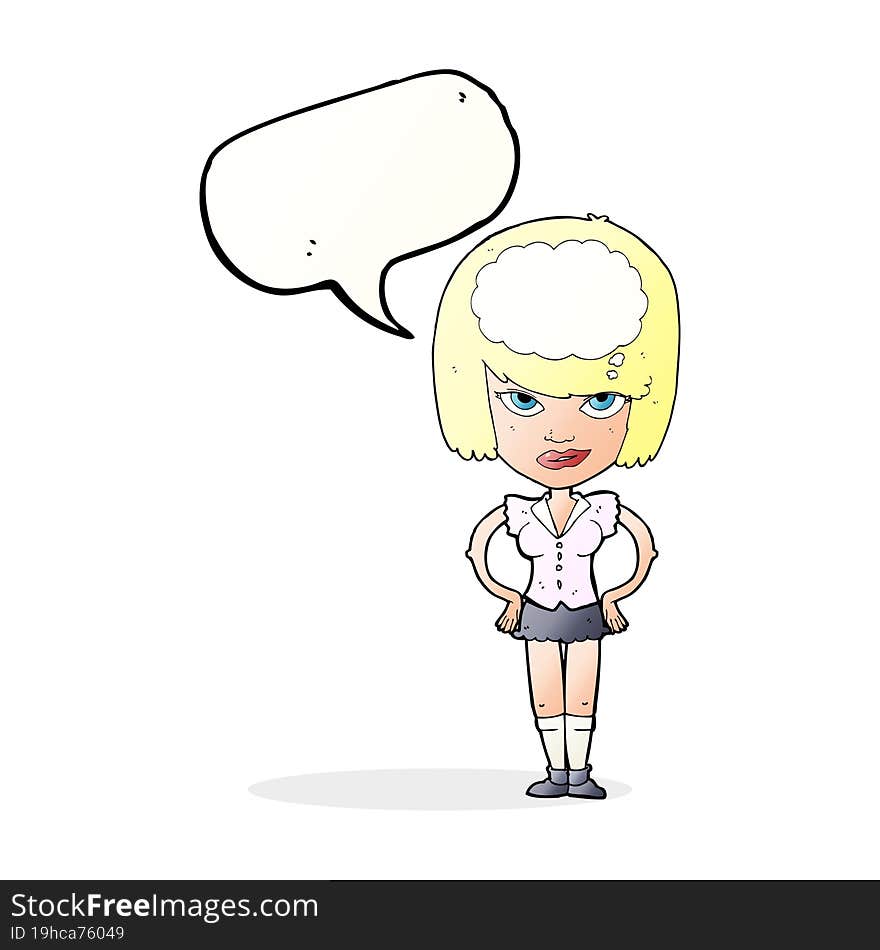 cartoon woman thinking with speech bubble