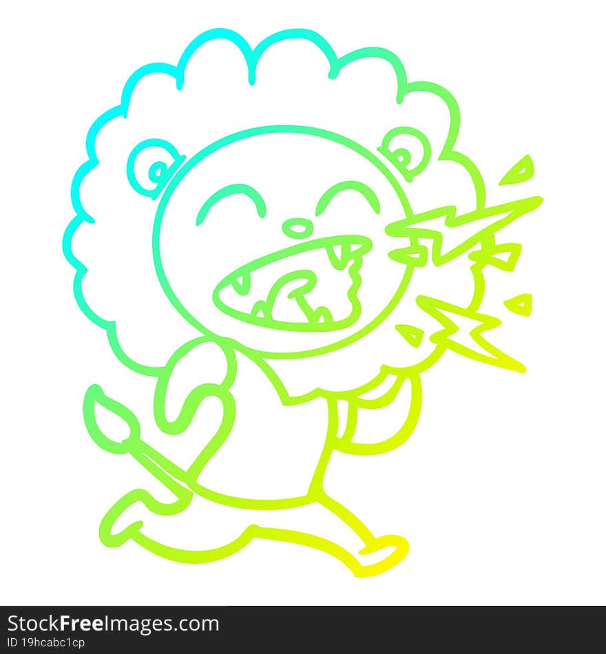 cold gradient line drawing cartoon roaring lion