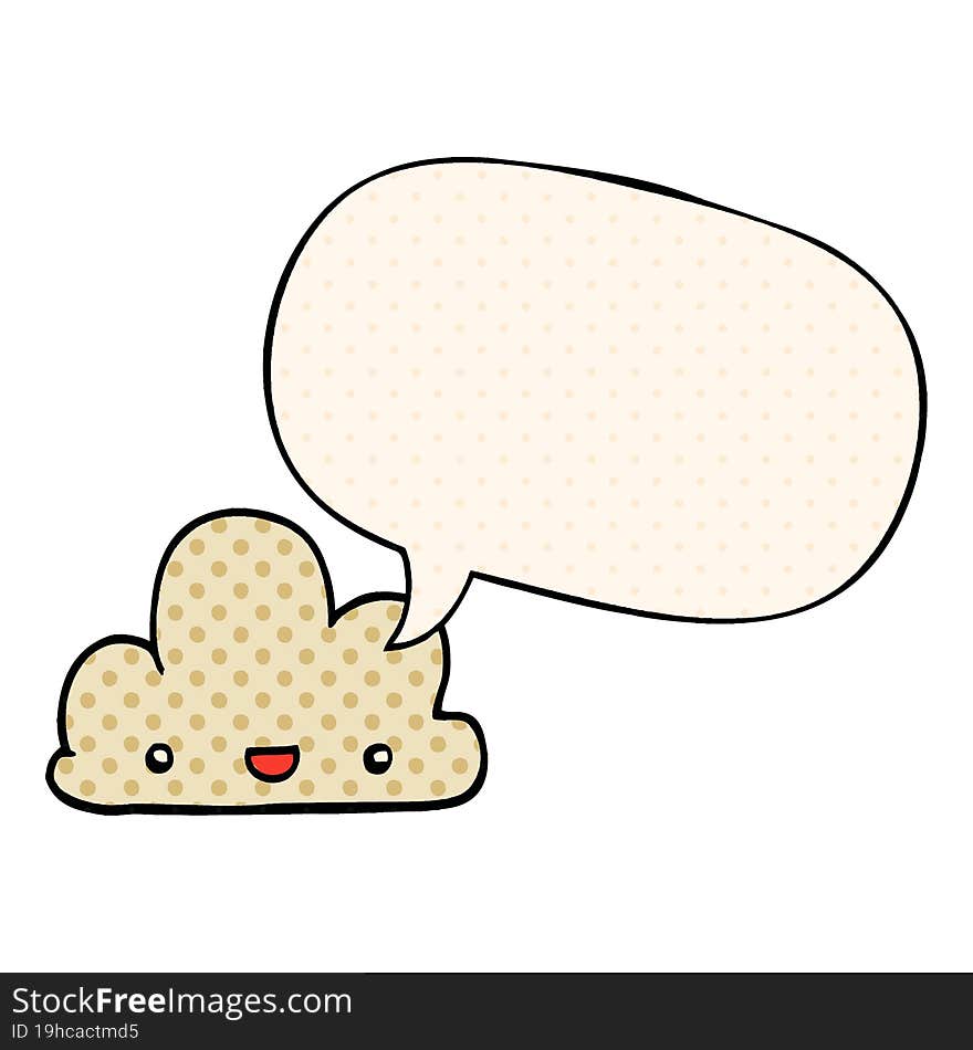 Cartoon Tiny Happy Cloud And Speech Bubble In Comic Book Style