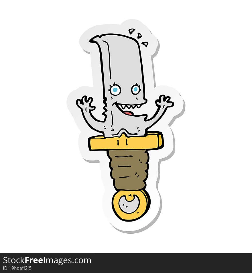 sticker of a crazy cartoon knife character