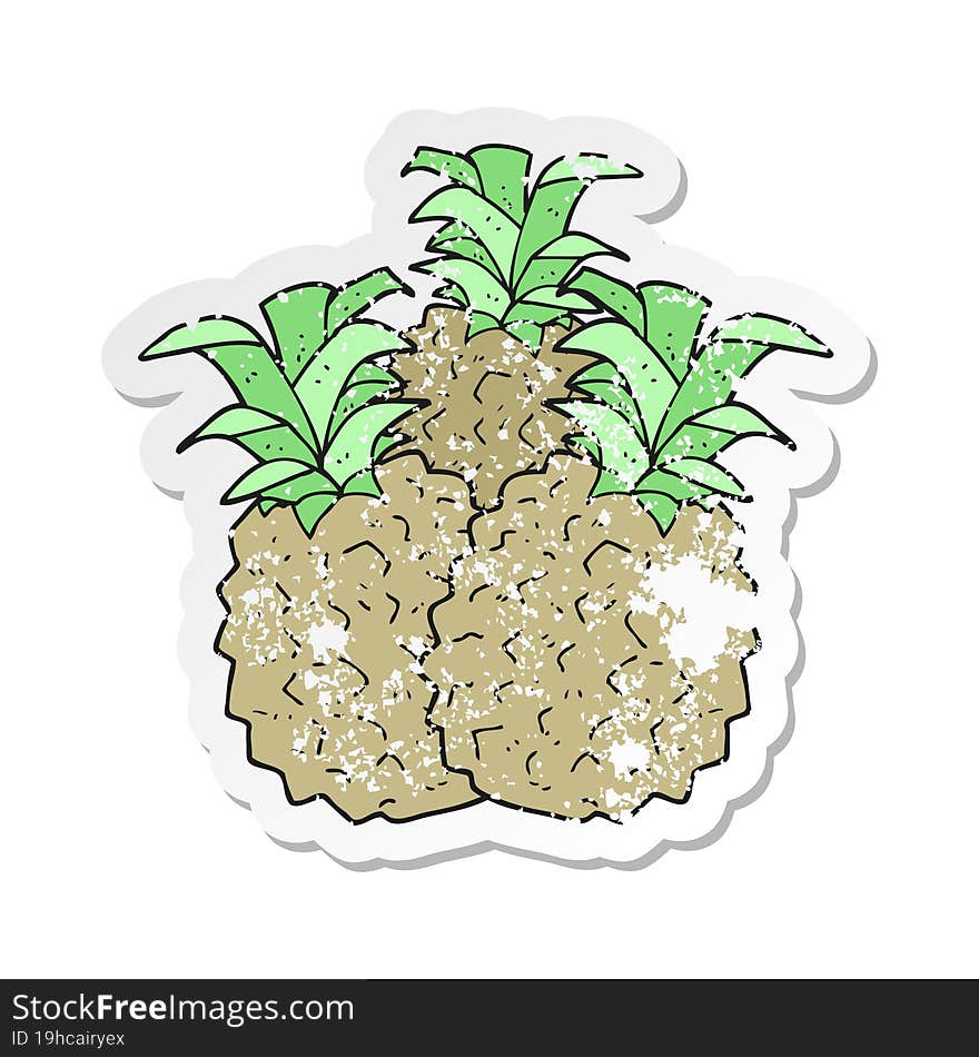 retro distressed sticker of a cartoon pineapple